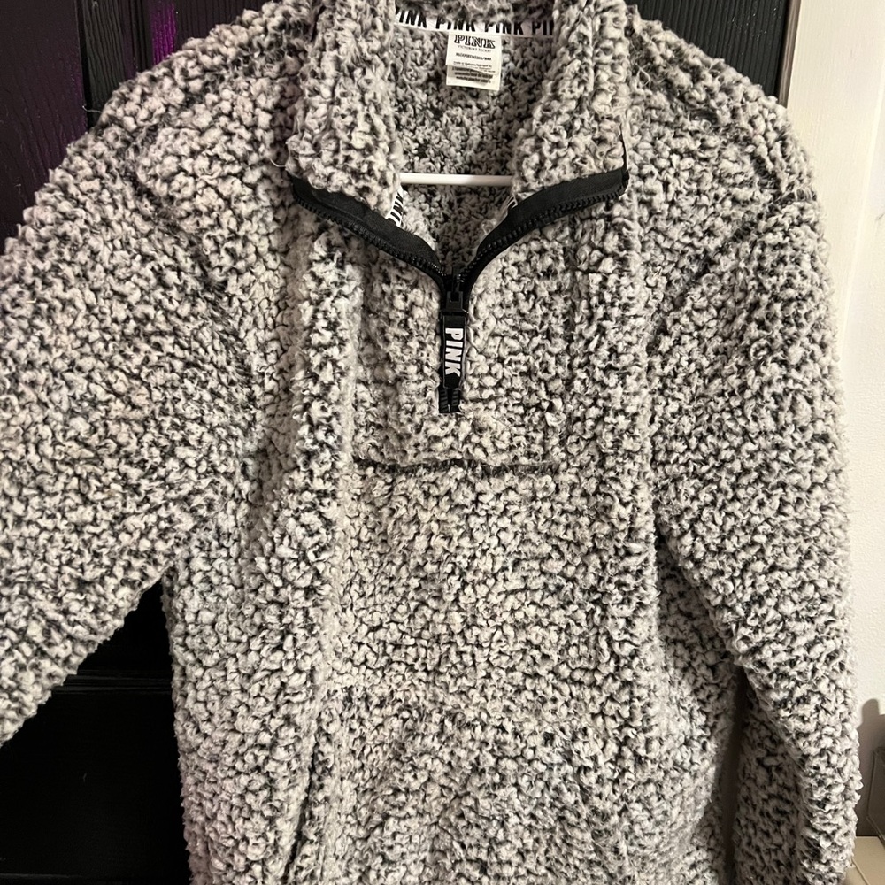 VS PINK gray sherpa quarter zip